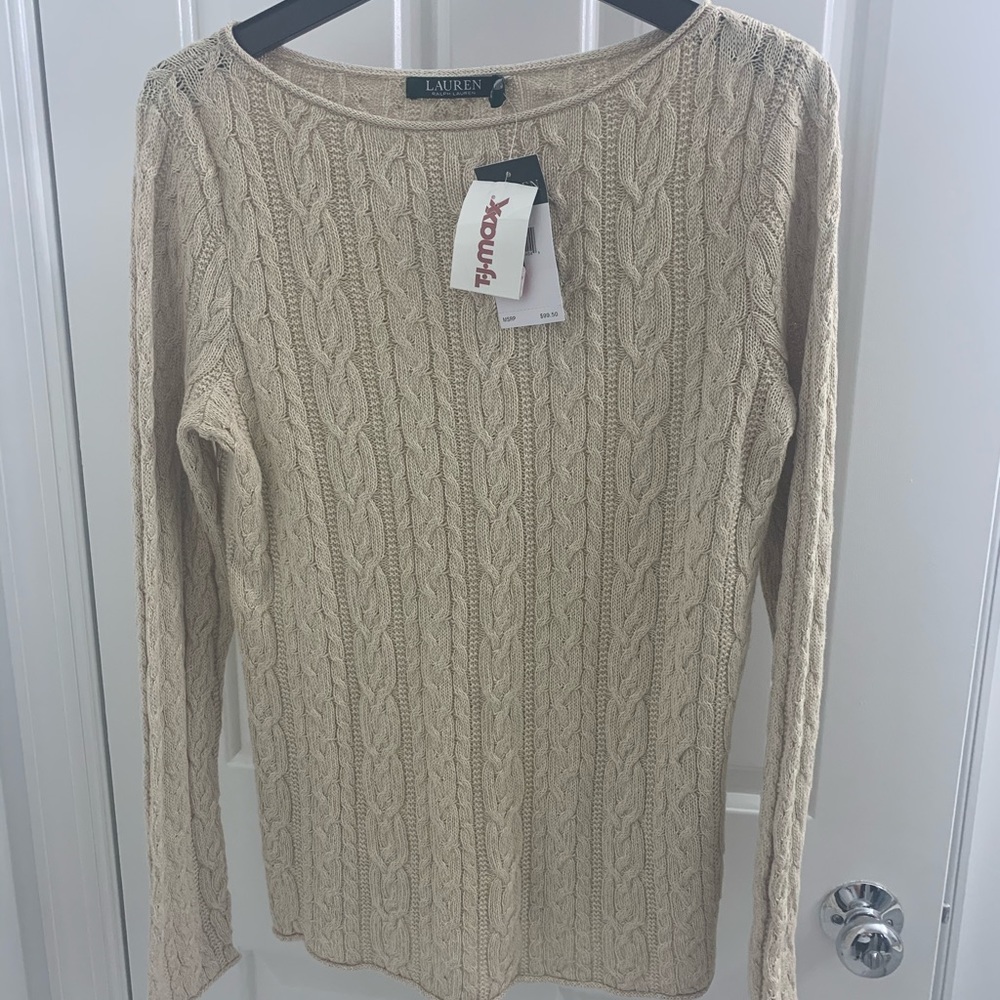 NWT Ralph Lauren Cable Knit Sweater Tan Medium